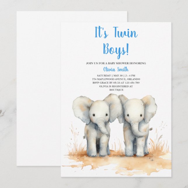 Convite Twin Baby Shower Invitation – Double the Joy Baby  (Frente/Verso)