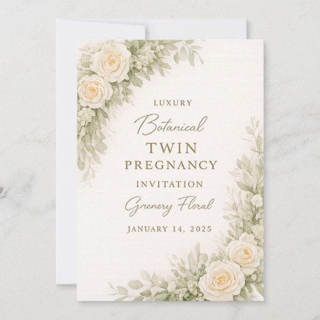 Convite Twin Baby Shower Invitation – Elegant Botanical Fl (Frente)
