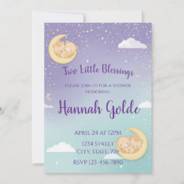 Convite Twin Baby Shower Invitation Sleeping Animals Moon