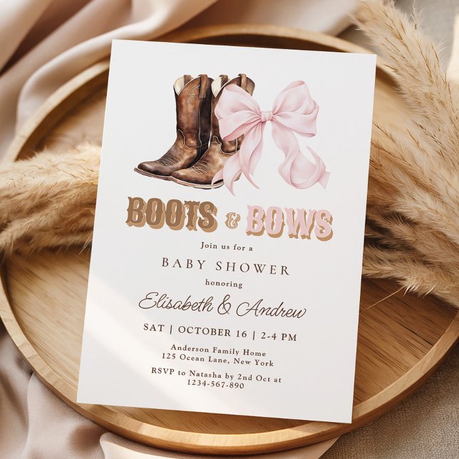 Convite TWIN Boots & Bows Baby Shower Invitation (Criador carregado)