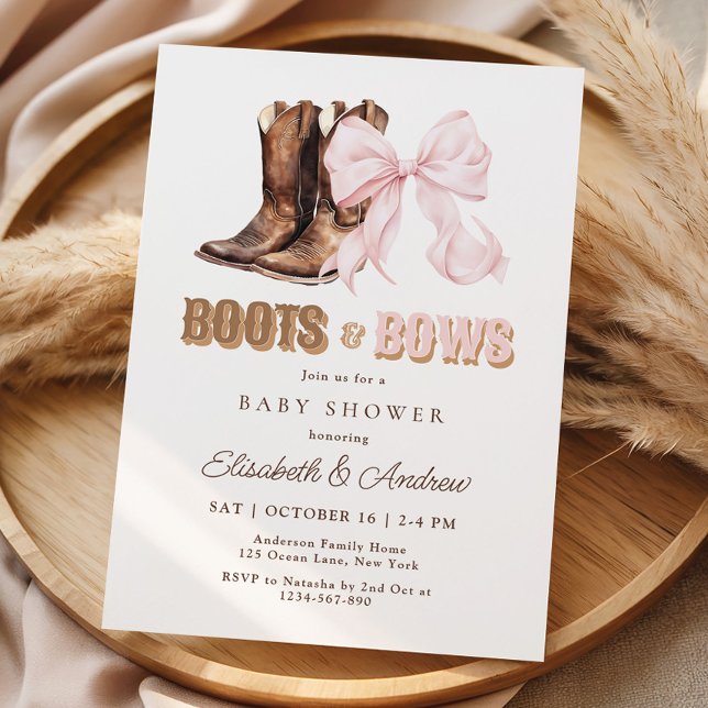 Convite TWIN Boots & Bows Baby Shower Invitation (Criador carregado)