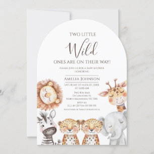 Convite Twin Boys Safari Dois Pequenos Chás de fraldas Sel