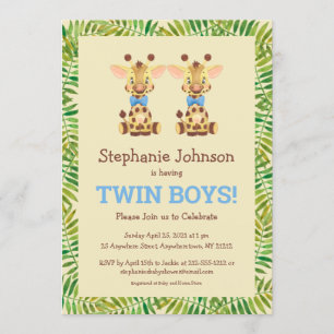 Convite Twin Boys Safari Giraffe Chá de fraldas
