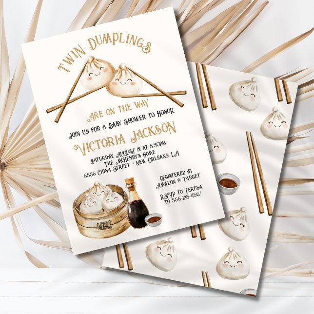 Convite Twin Dumplings Soma Chá de fraldas neutro de gêner (Criador carregado)