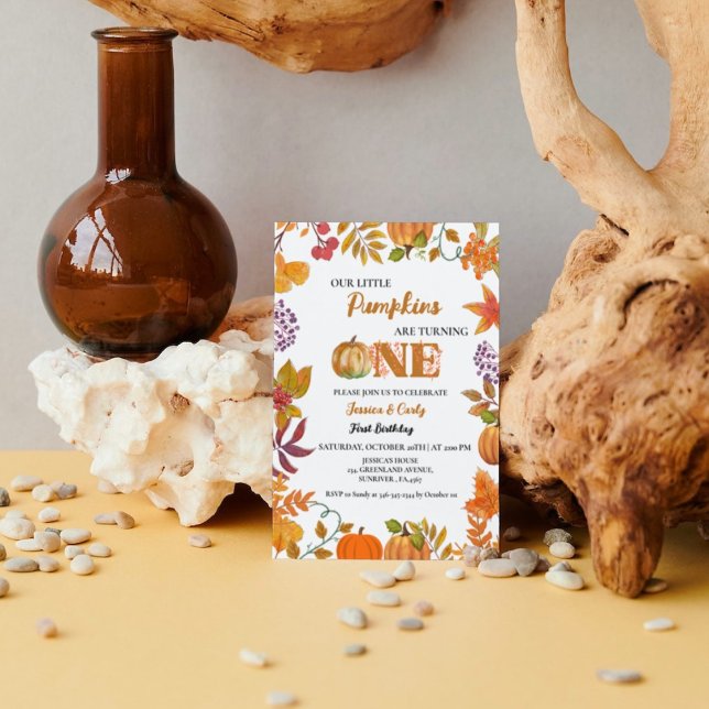 Convite Twin Fall Pumpkin Girl Primeiro Aniversário (Criador carregado)