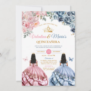Convite Twin Girl Dress Quinceañera 15 Anos Flores Dourado