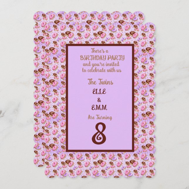 Convite Twin Girls 8ª Festa de aniversário (Frente/Verso)