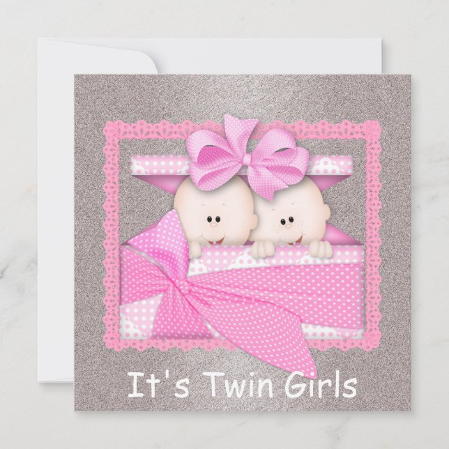 Convite Twin Girls PINK Baby Shower Invants (Frente)