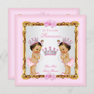 Convite Twin Girls Princesa Chá de fraldas Rosa Dourado Br
