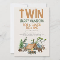 Twin Happy Camper Watercolor primeiro aniversario