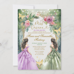 Convite Twin Purple e Green Royal Princess Mis Quince