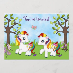 Convite Twin Rainbow Ponies Horse Birthday