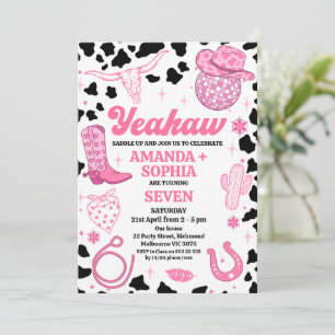 Convite Twin Rosa Quente Cowgirl Rodeo Western Disco Anive