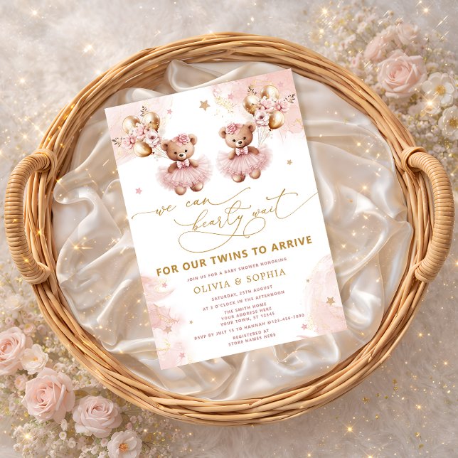 Convite Twin Teddy Bear We Can Bearly Wait Baby Shower (Criador carregado)