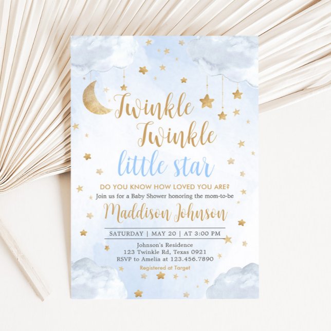 Convite Twinkle Little Star Baby Shower (Little Star Baby Shower Invitation)