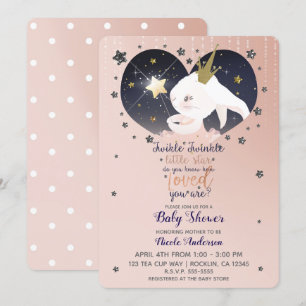 Convite Twinkle Little Star Bunny Rabbit Peach Baby Shower