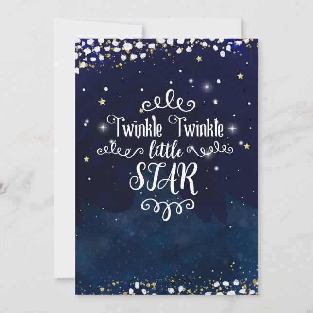 Convite Twinkle Little Star Chá de Bebê Azul Dourado Estre (Verso)