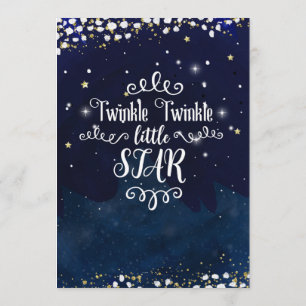 Convite Twinkle Little Star Chá de Bebê Azul Dourado Estre