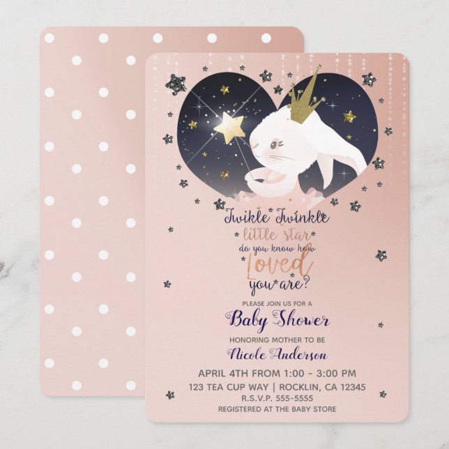 Convite Twinkle Little Star Coelhozinho Pêssego Chá de Beb (Frente/Verso)