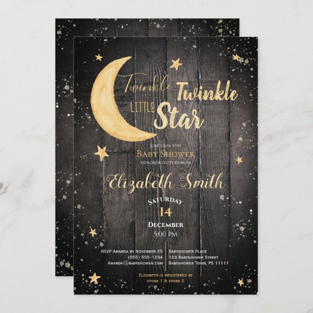 Convite Twinkle little star gender neutral babyshower (Frente/Verso)