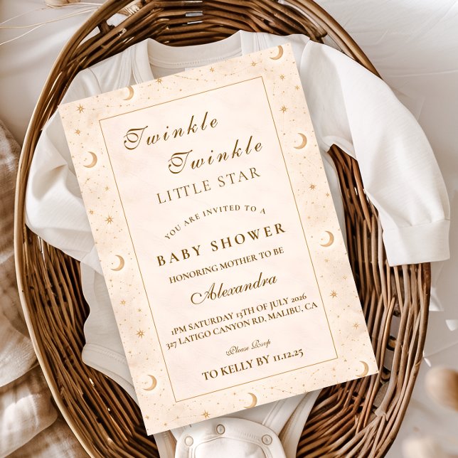Convite Twinkle Little Star Gold Baby Shower (Criador carregado)