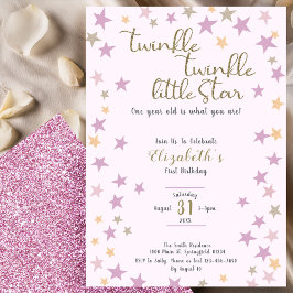 Convite Twinkle Little Star Pink Girl 1st Birthday