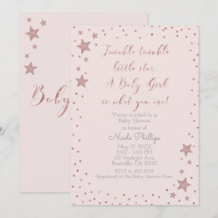 Convite Twinkle Little Star Rose Gold Menina Festa de Bebê