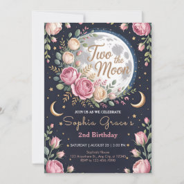 Convite Twinkle Moon and Roses 2nd Birthday