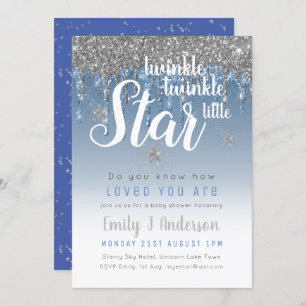 Convite Twinkle Star Blue Silver Drivers Glitter Baby BOY