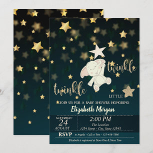 Convite Twinkle Star Preto, Dourado, Chá de Bebê Urso