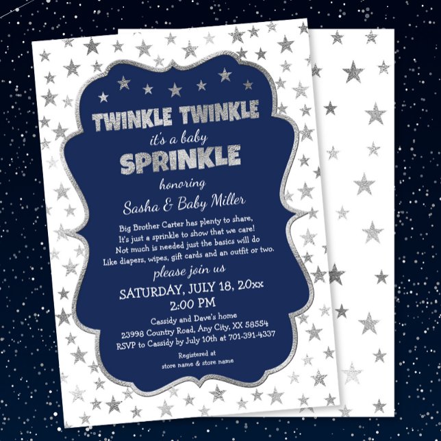 Convite Twinkle Twinkle Baby Sprinkle, marinho prata convi (Criador carregado)