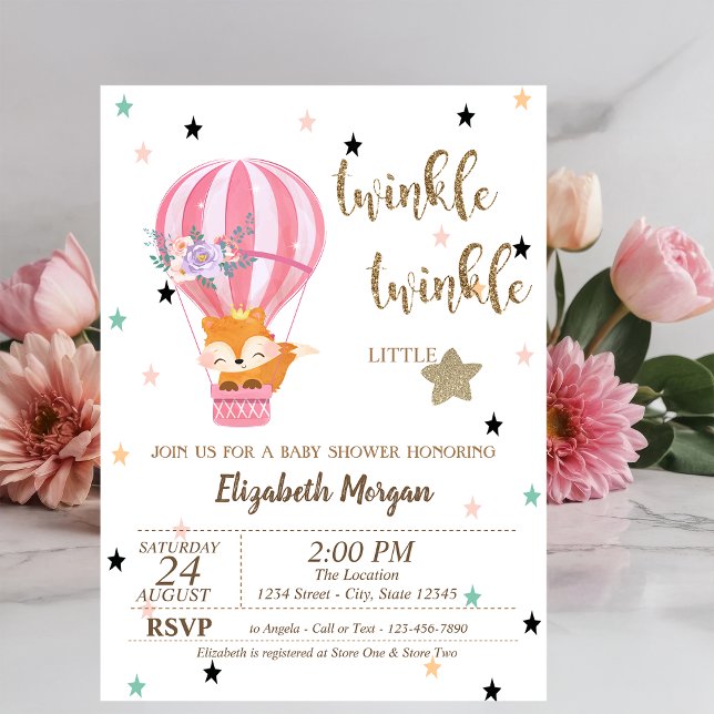 Convite Twinkle Twinkle, Balão de Ar da Raposa Chá de Bebê (Criador carregado)