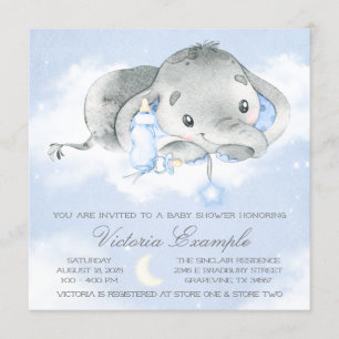 Convite Twinkle Twinkle Bebê Menino Elefante Chá de Bebê