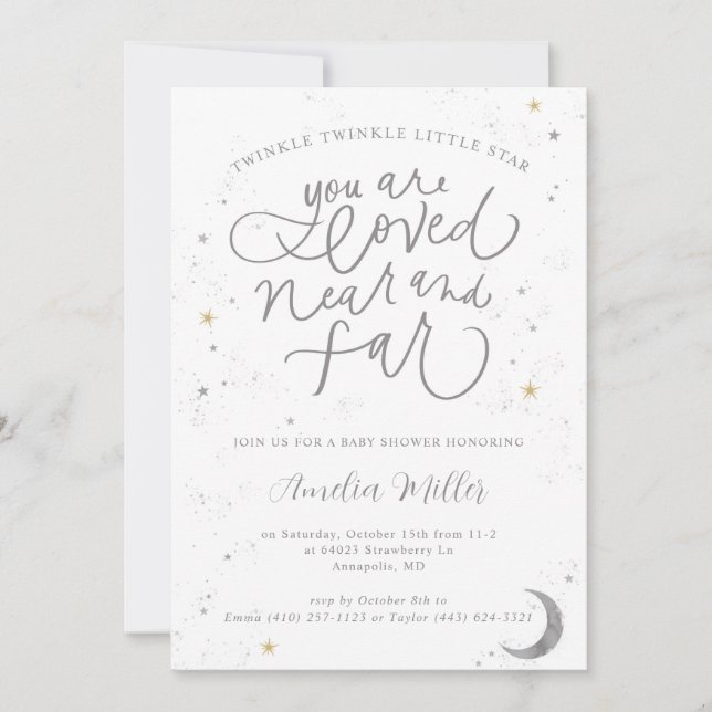 Convite Twinkle Twinkle Gênero Chá de fraldas Neutro (Frente)