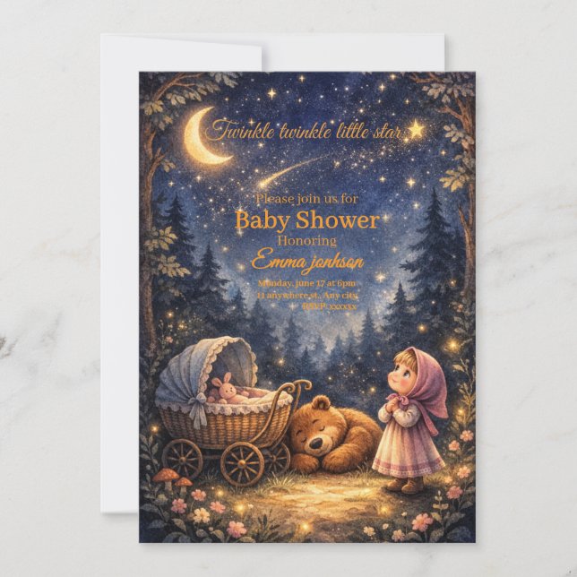 Convite Twinkle Twinkle Little Star Baby Shower (Frente)