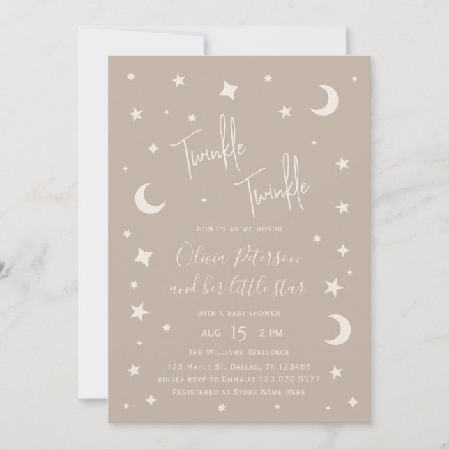 Convite Twinkle Twinkle Little Star Baby Shower (Frente)