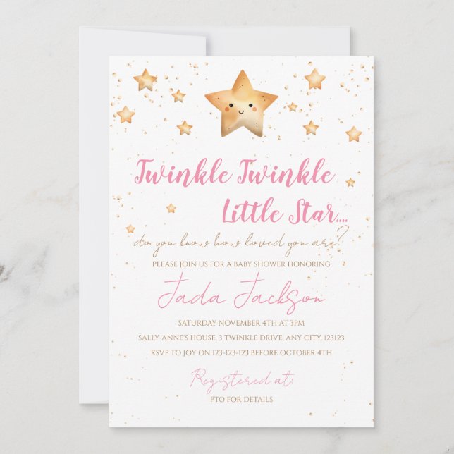 Convite Twinkle Twinkle Little Star Baby Shower Invitation (Frente)