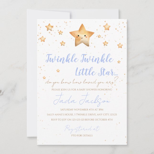 Convite Twinkle Twinkle Little Star Baby Shower Invitation (Frente)