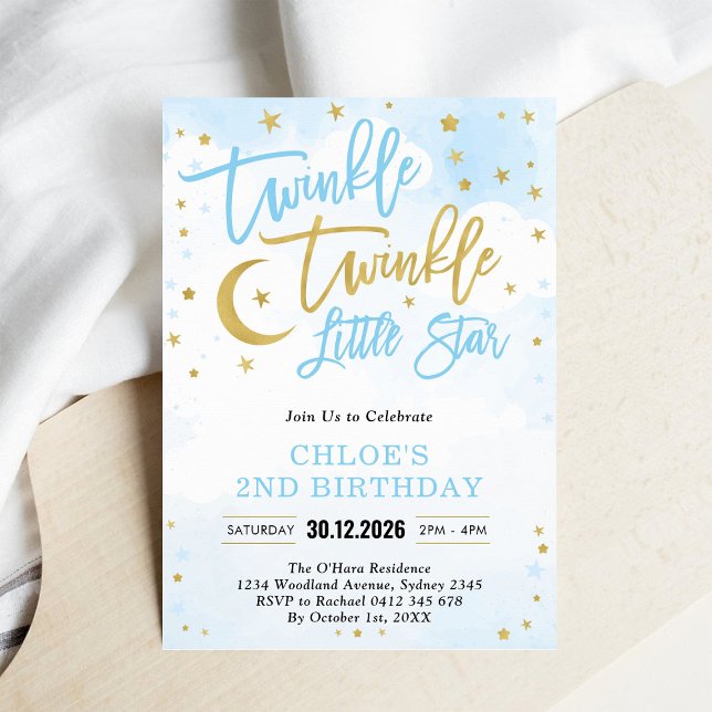 Convite Twinkle Twinkle Little Star Blue Boy Birthday (Criador carregado)