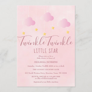 Convite Twinkle Twinkle Little Star Chá de Bebê Menina Ros