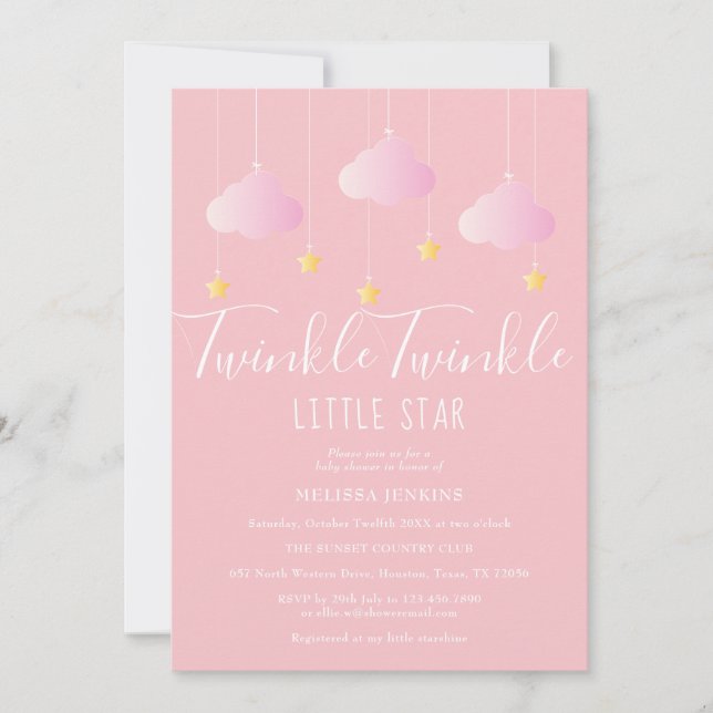 Convite Twinkle Twinkle Little Star Chuveirinha de Bebê Me (Frente)