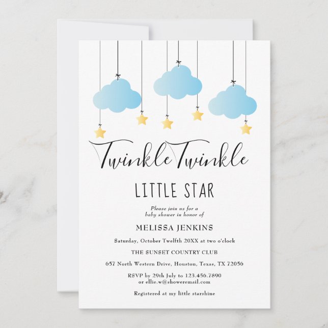 Convite Twinkle Twinkle Little Star Chuveiro de Bebê Menin (Frente)