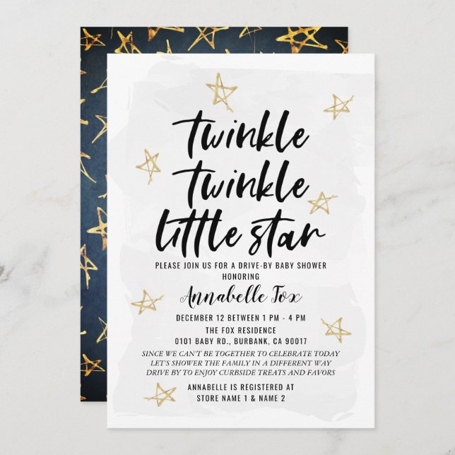 Convite Twinkle Twinkle Little Star Drive by Chá de fralda (Frente/Verso)