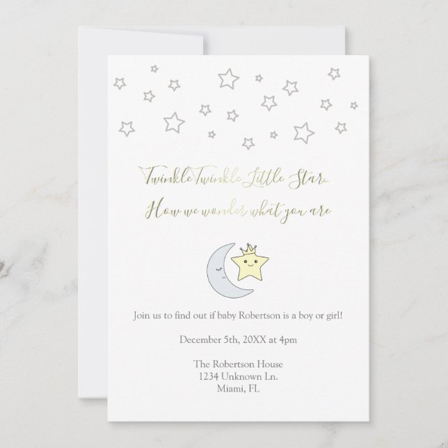 Convite Twinkle Twinkle Little Star - Gender Reveal Invite (Frente)
