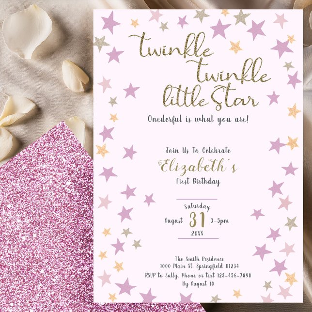 Convite Twinkle Twinkle Little Star Pink Girl 1st Birthday (Criador carregado)