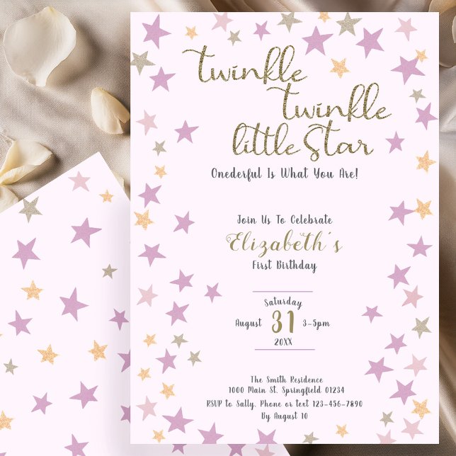 Convite Twinkle Twinkle Little Star Pink Girl 1st Birthday (Criador carregado)