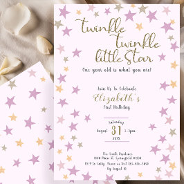 Convite Twinkle Twinkle Little Star Pink Girl 1st Birthday