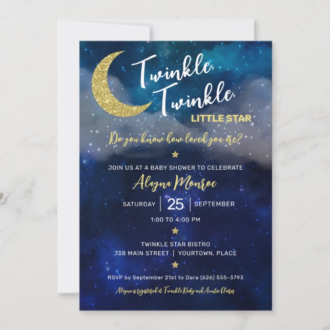 Convite Twinkle Twinkle - Pequena Chá de fraldas de Estrel (Frente)