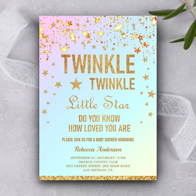 Convite Twinkle Twinkle - Pequena Chá de fraldas de Estrel (Criador carregado)