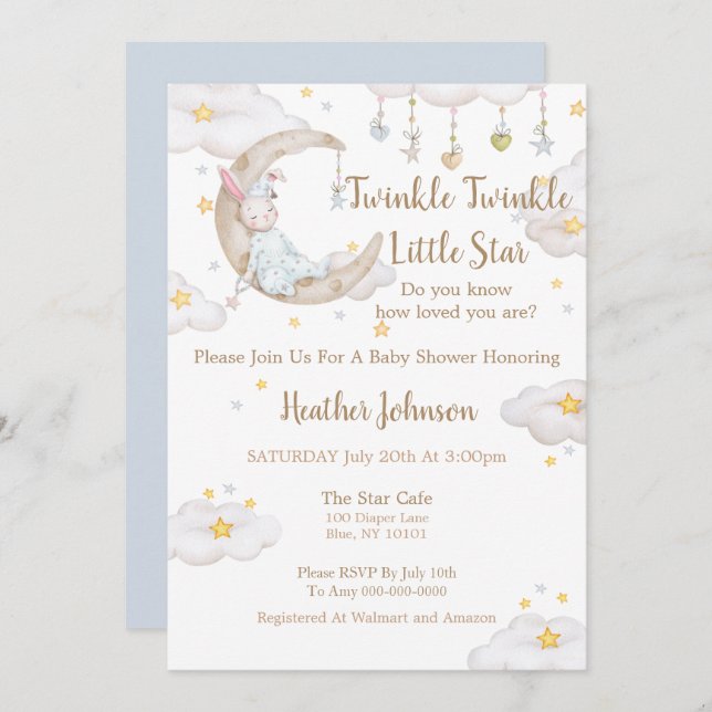 Convite Twinkle Twinkle Pequena Chá de fraldas de Estrelin (Frente/Verso)
